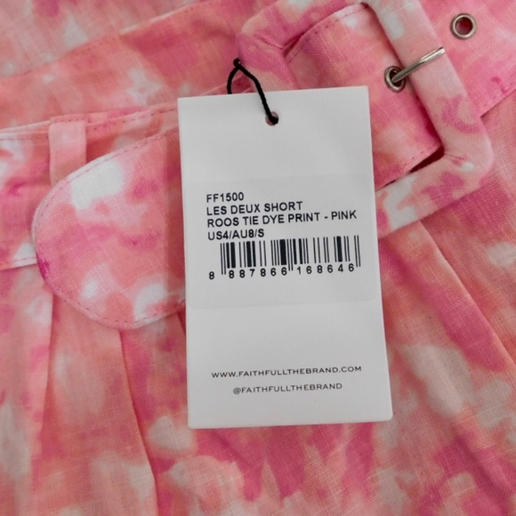 NWT!! Faithfull The Brand REVOLVE Les Deux Shorts Pink Roos Tie Dye Linen Size 4 - Picture 13 of 16